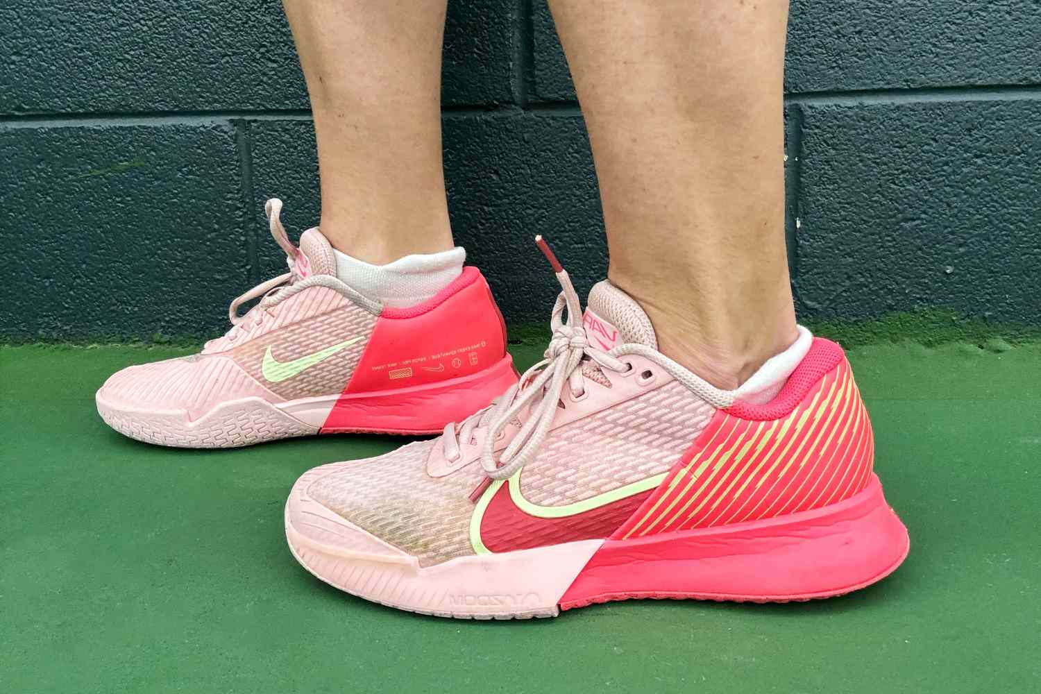 A person wears the NikeCourt Air Zoom Vapor Pro 2 shoes on a pickleball court