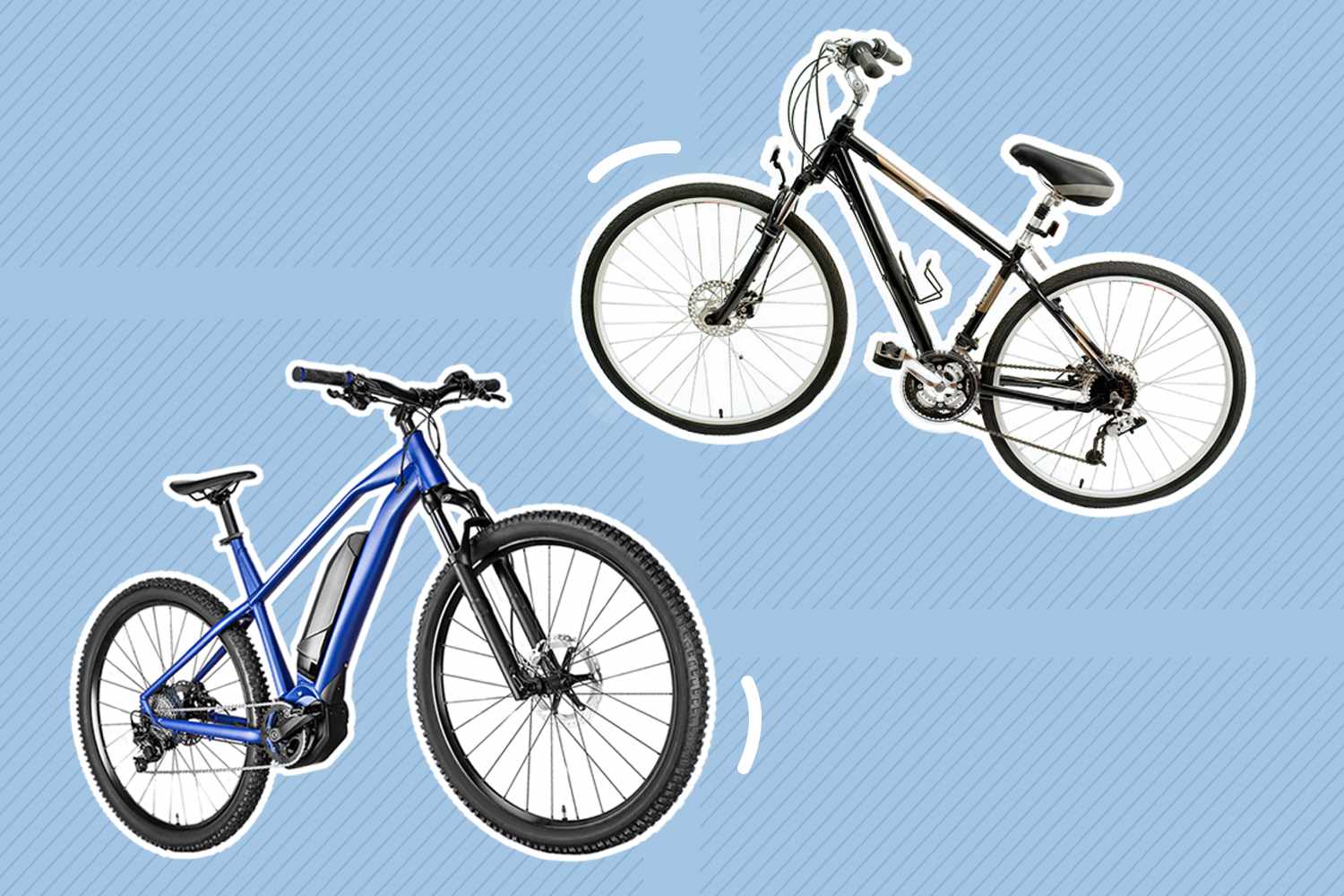 Best bikes for women collaged against blue striped background