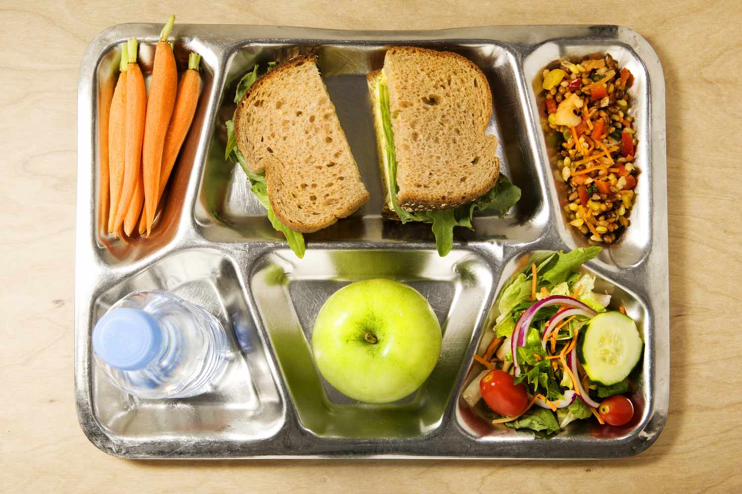 Lunch tray filled with healthy meal