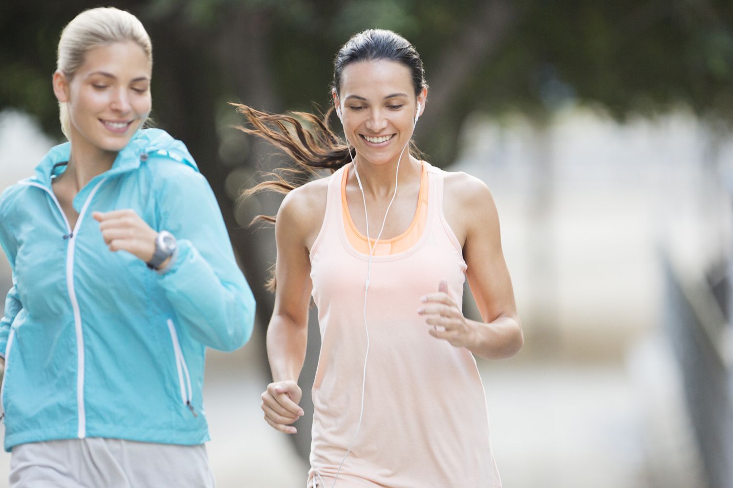 Two woman out for a run together.