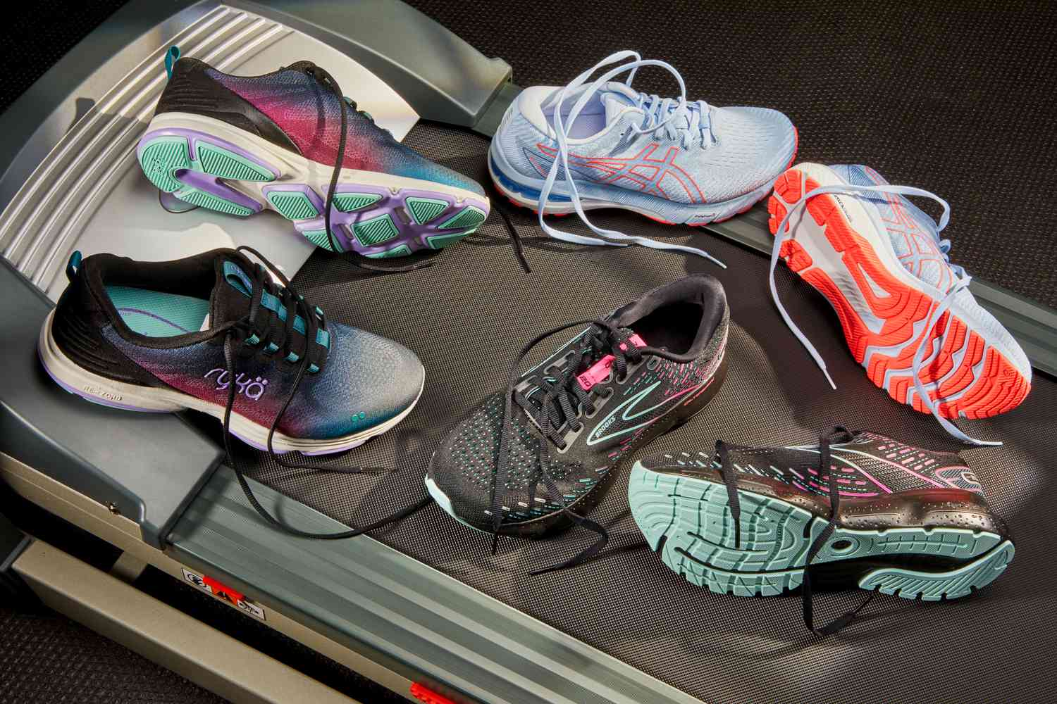 Best walking shoes displayed on a treadmill
