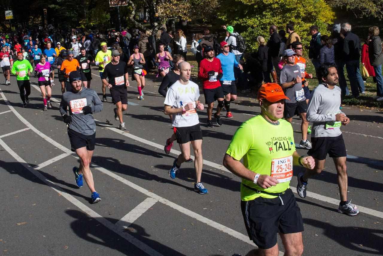 Runners run through Central Park while participating in the ING New York City Marathon on November 3, 2013 in New York City.