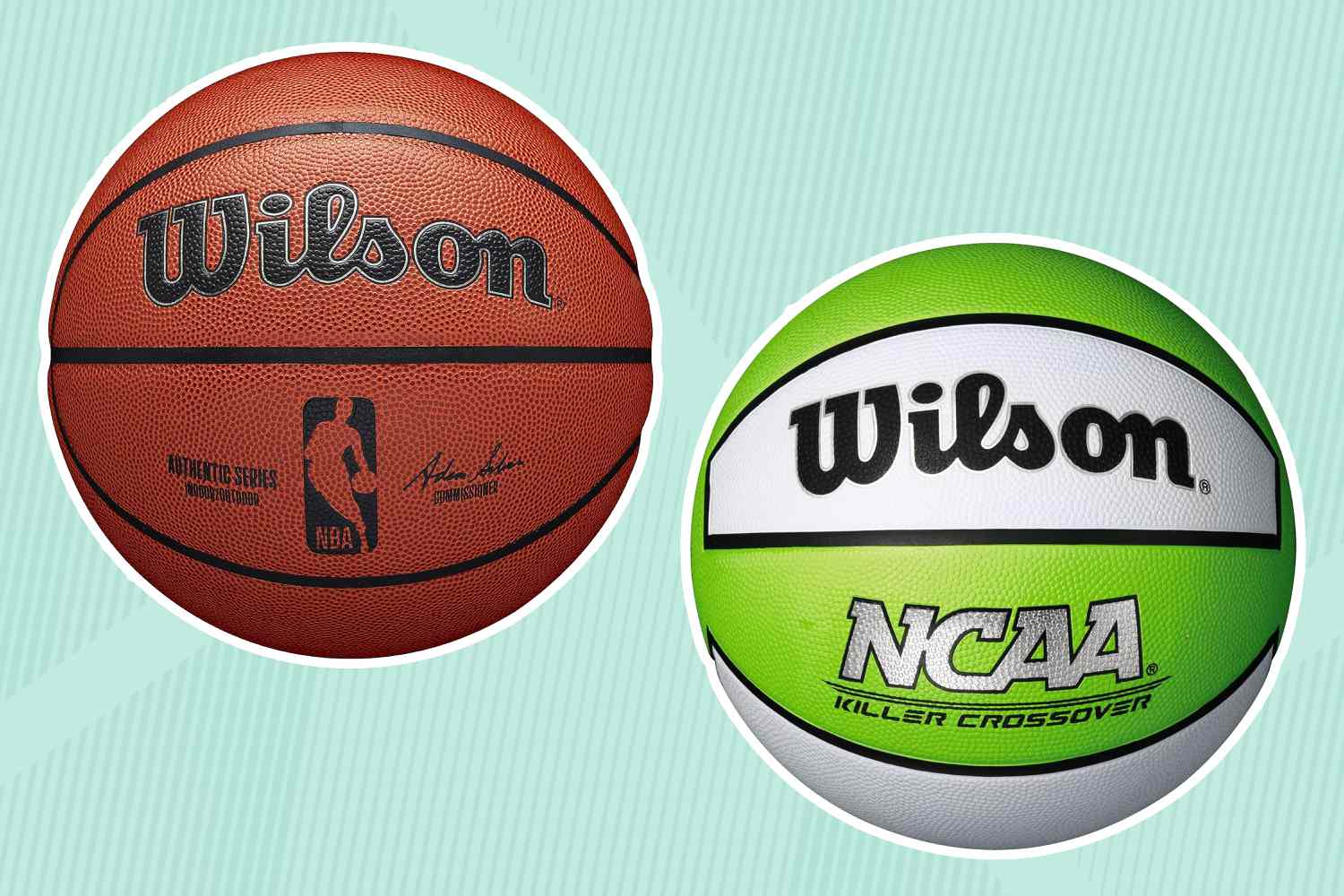 A selection of recommended basketballs atop a decorative blue background
