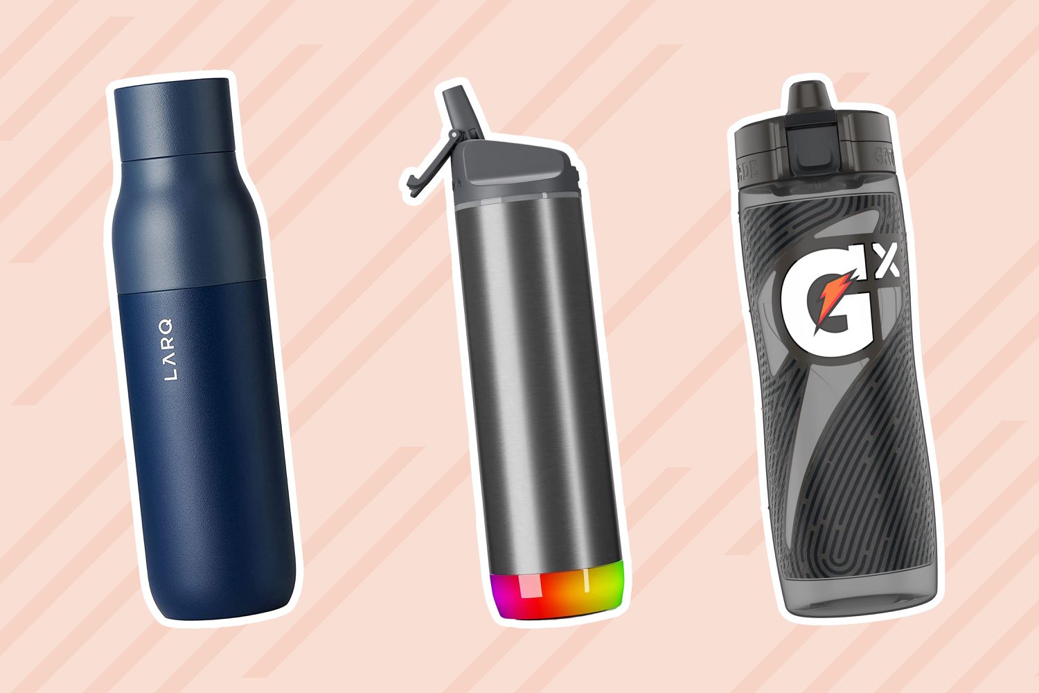 Collage of smart water bottles we recommend on a pink background