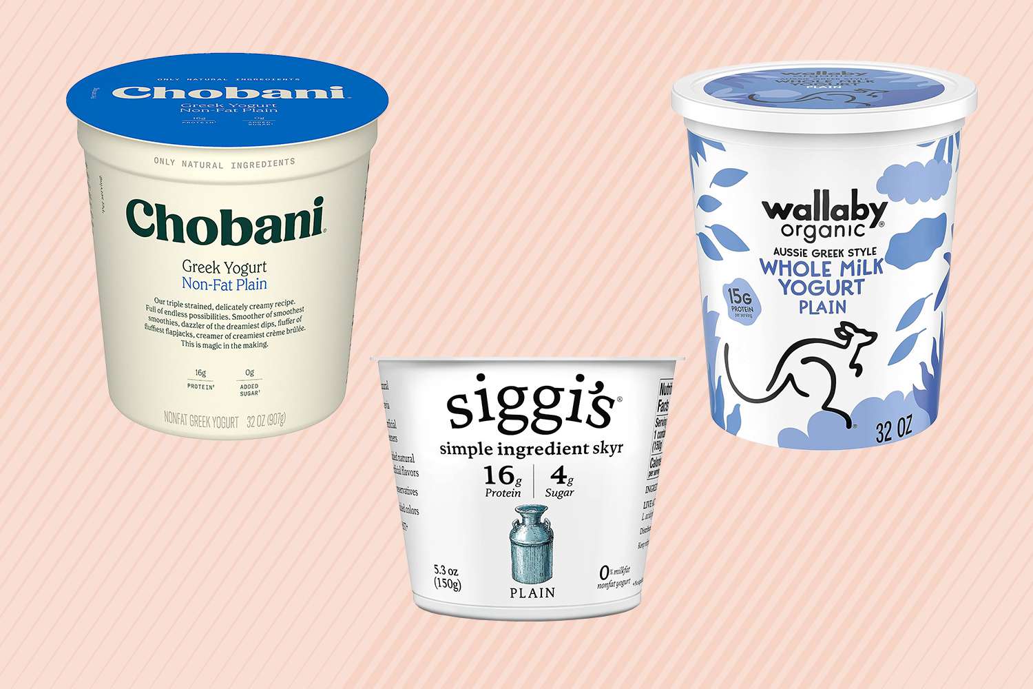 A collage of Greek yogurt we recommend on a colorful background