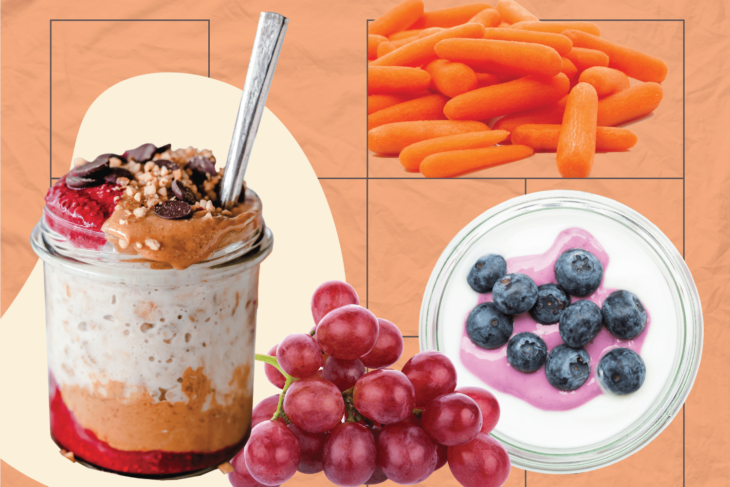 Meal Plan for Weight Loss with yogurt, overnight oats, carrots, and grapes